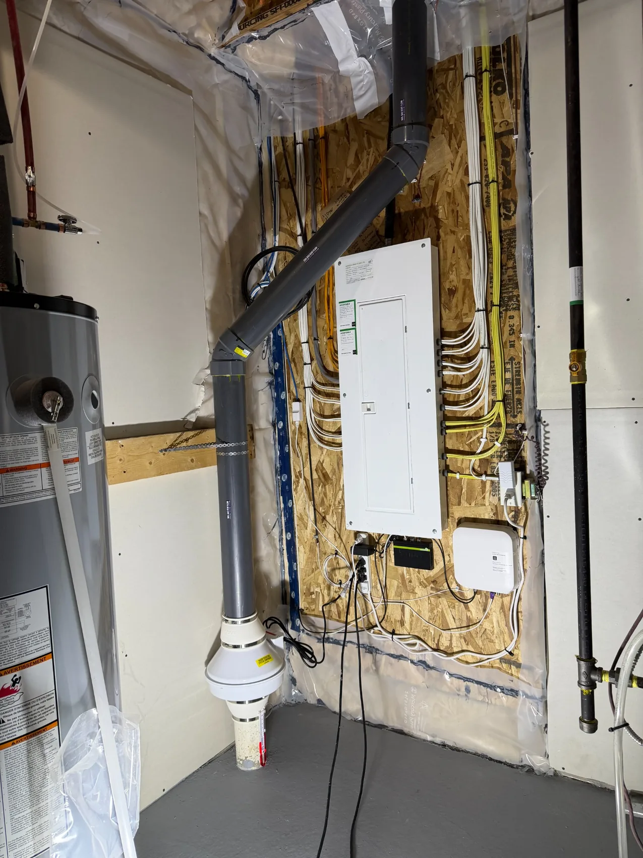 Radon Pros project photo: piping routed through existing utilities
