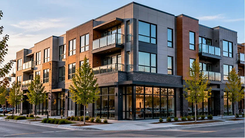 Contemporary mixed-use residential and commercial building